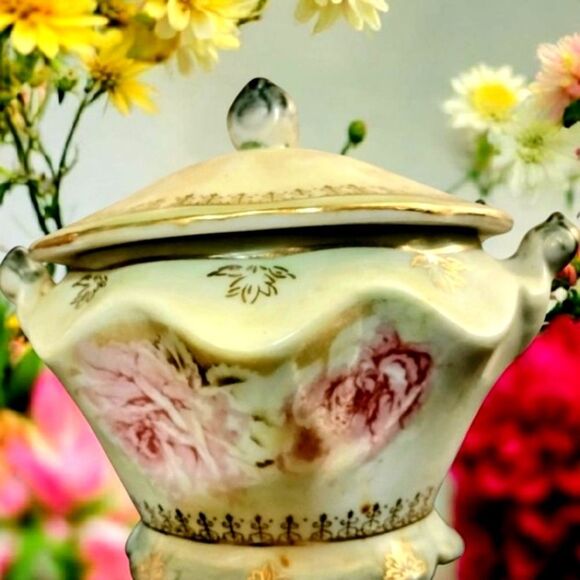 Sugar Bowl Limoges France Hand Painted Signed With/Lid - Picture 8 of 15